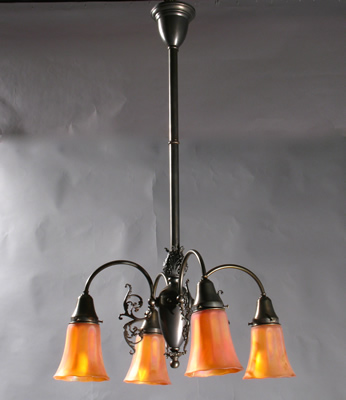 4-Light Electric Chandelier with Iridescent Carnival Glass Shades